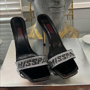 Misspap Black and Silver Embellished Heels